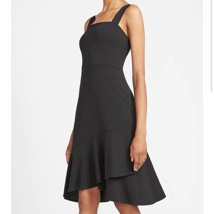 Express Black Square Neck Ruffle Hem Midi Dress Size Large